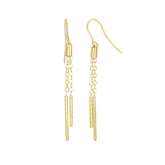 14K Yellow Gold Shiny And Diamond Cut Cylinders On Chain Drop Earrings fine designer jewelry for men and women